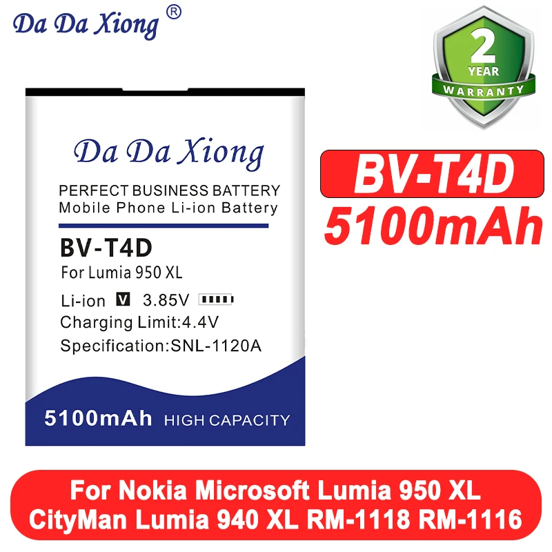 

Сменный новый аккумулятор BV-T4D 5100 мАч для Nokia Microsoft Lumia 950 XL CityMan Lumia 940 XL RM-1118 RM-1116 BVT4D BV T4D