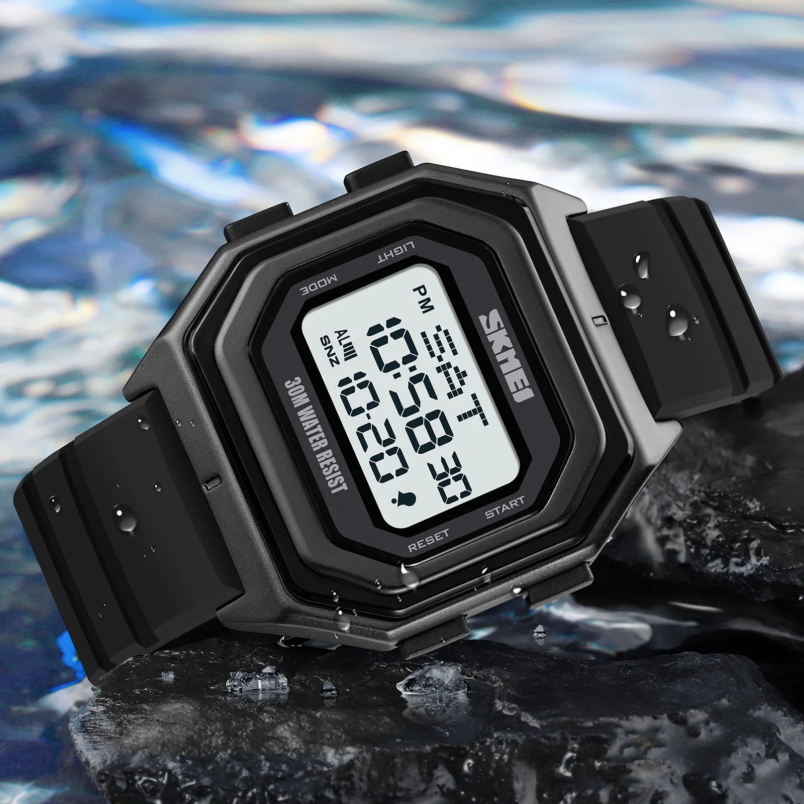 SKMEI Fashion Function Dual Time Display Watch Waterproof Metal Stainless Steel EL Luminous Sports Men's Electronic Watch 1875