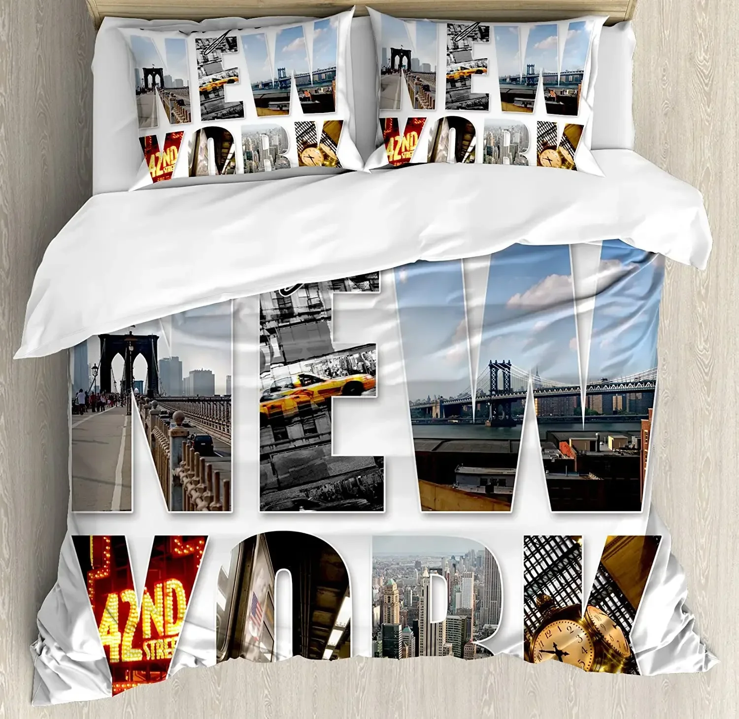 

New York Bedding Set For Bedroom Bed Home New York City Collage Featuring with Different Duvet Cover Quilt Cover And Pillowcase