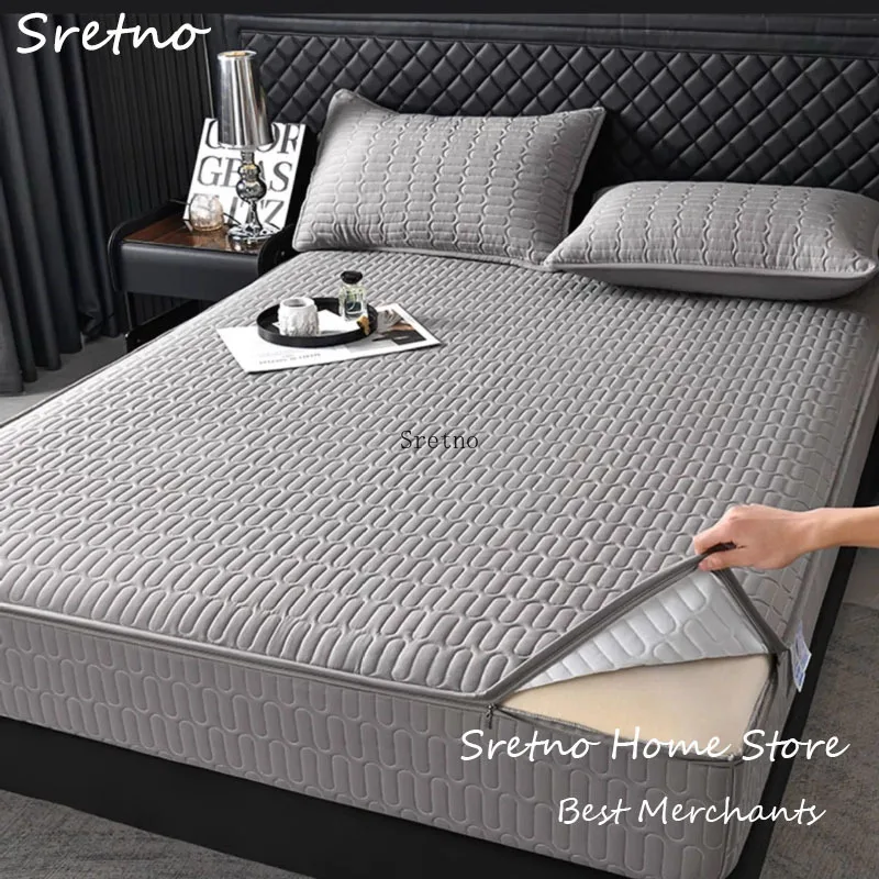 

SRETNO Zipper Style Fitted Sheet 6-sided Fully Wrapped Cotton Mattress Covers Thickened Mattress Protector Bed Cover Queen Size