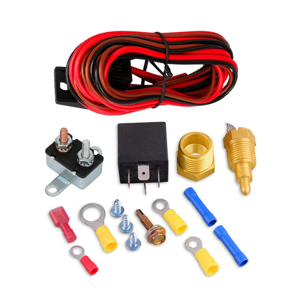 

175-185 Degree Electric Cooling Fan Thermostat Kit Sensor Switch Fan Fuse 40 50 60 AMP Relay Kit