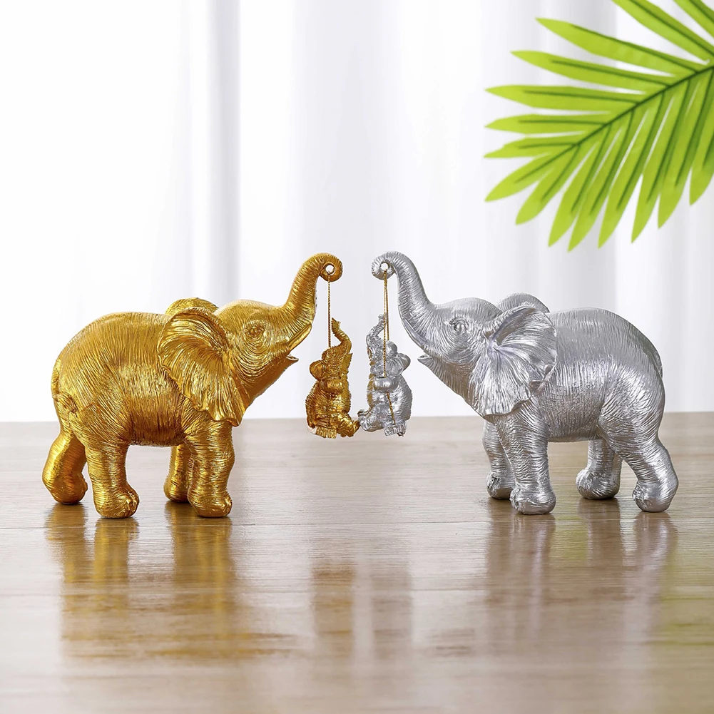 Gold Silver Animal Elephant Sculpture Brings Good Luck Lucky Elephants Ornament Swing Elephant Decor for Home Living Room Decor