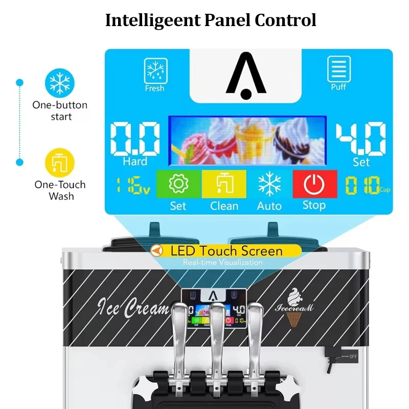 

Машина для мороженого 22-30 л/ч, 3 вкуса, для приготовления йогуртового и мягкого мороженого, коммерческая, для бизнеса, цена