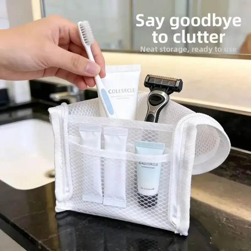 Large Capacity PVC Cosmetic Bag Waterproof Space Saving Toothbrush Toiletry Pouch Zipper Closure Vertical Design