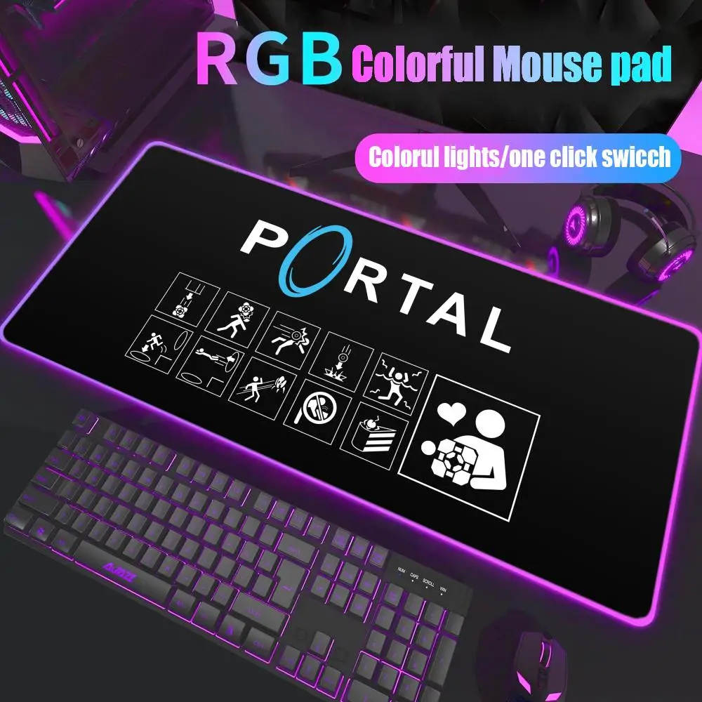 

Game portal 2 Mouse Pad Gamer Rgb Desk Mat Back Light Led Mousepad Setup Gaming Accessories Deskmat Big Mousepad Backlight
