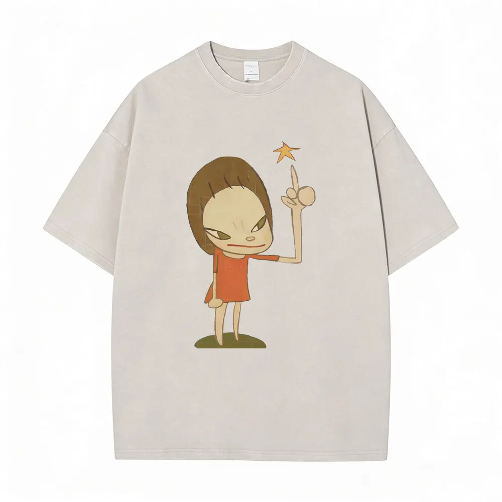 

Funny Yoshitomo Nara Vintage Washed T-shirt Men Women Casual Cotton T Shirt Male Fashion Oversized Short Sleeve Tops Streetwear