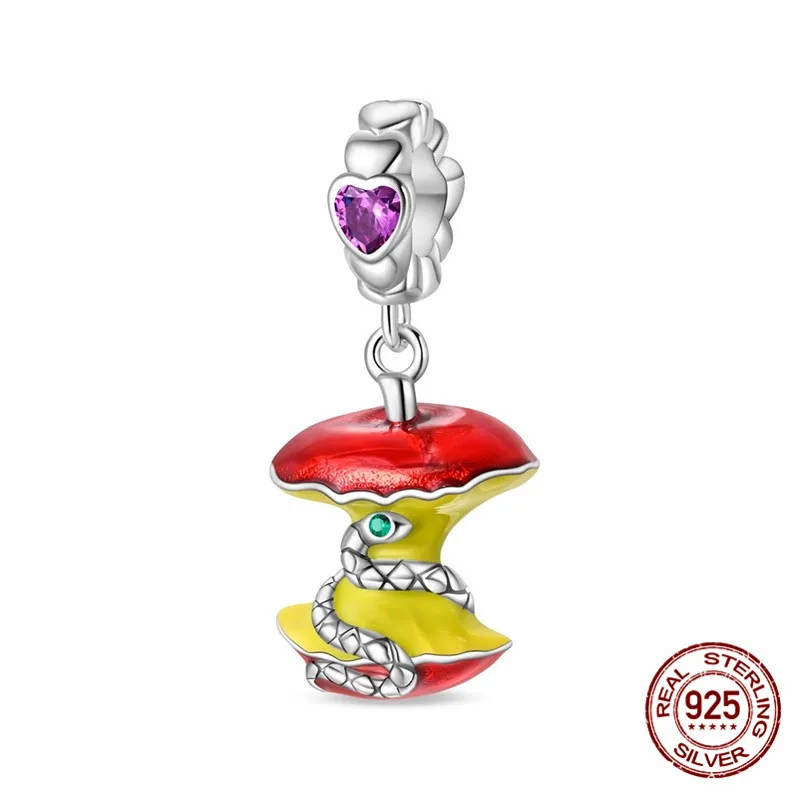 

925 Sterling Silver Apple Heart Snake Pendant Bead Inlaid with Zircon Paired with an Original Bracelet DIY Womens Jewelry Gift