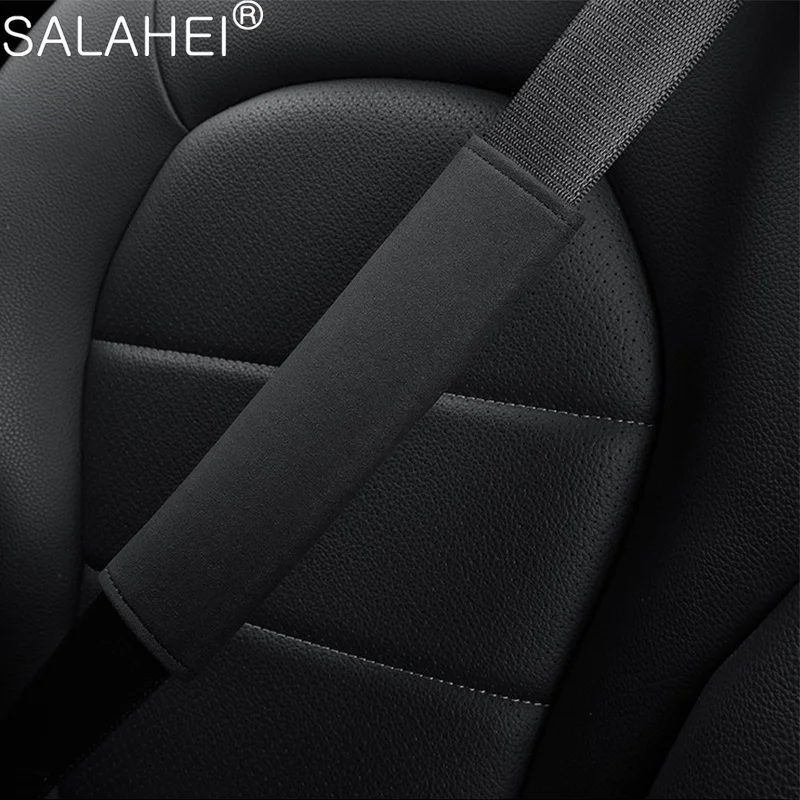 2Pcs Suede Leather Car Seat Belt Shoulder Pads Adjustable Velcro Safety Belt Covers Protector Sleeve Auto Interior Accessories
