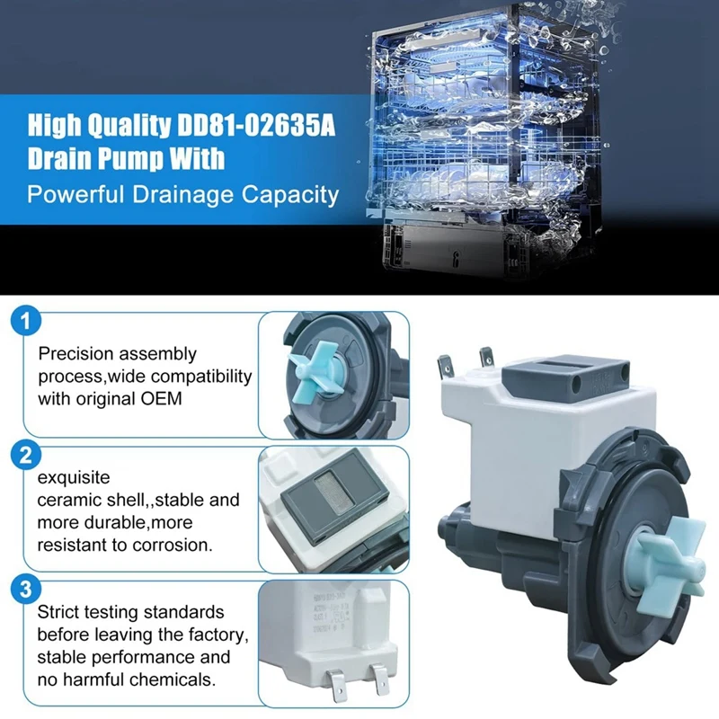 เครื่องล้างจาน DD81-02635A ปั๊มระบายน้ำ B20-3A01สำหรับ Samsung เครื่องล้างจานปั๊มระบายน้ำ DW80R2031US เปลี่ยนชิ้นส่วนเครื่องล้างจาน