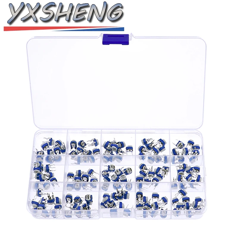 150 قطعة RM065 مقياس جهد التشذيب 100 200 220 500 1K 2K 5K 10K 20K 50K 100K 200K 500K 1M 2MΩ ، مقاومات متغيرة مجموعات متنوعة