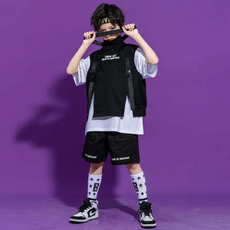 Kid Hip Hop Clothing Grahphic Tee Oversized T Shirt Sleeveless Jacket Green Summer Shorts for Girl Boy Dance Costume Clothes