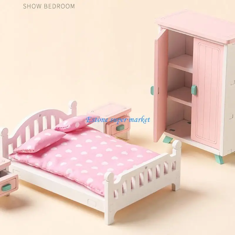 Mini chambre à coucher en bois, salon, salle à manger, accessoires, jouets pour enfants, cadeau, 090B