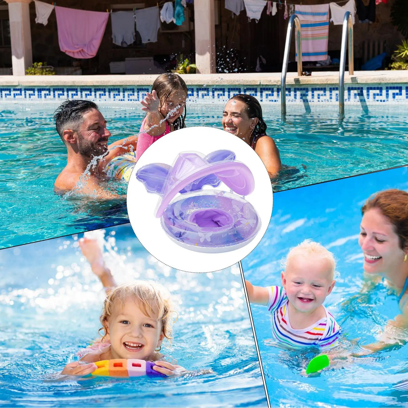 Baby Pool Float Sun Protection Toddler Pool Float With Canopy Butterfly Shape Lounge Mat Boat Water Chair For Outdoor Play