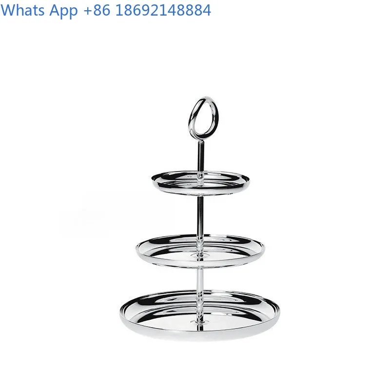 European Style Stainless Steel Three-Layer Dessert Cake Stand Household Snack Candy Tray Light Luxury Fruit Plate 5