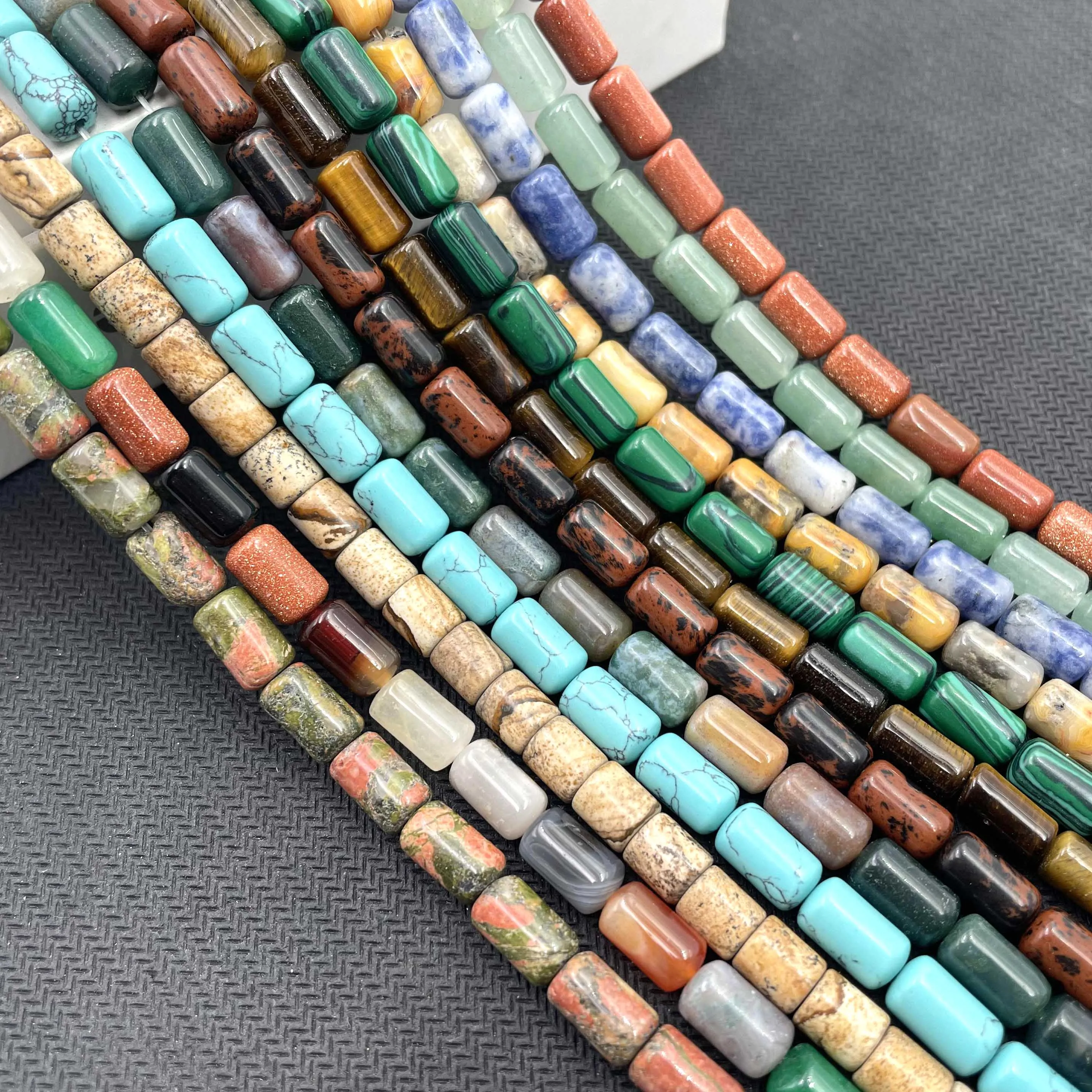 Natural Stone Cylinder Turquoises Agates Jades Tiger Eye Spacer Loose Beads For Jewelry Making DIY Bracelet Necklace Accessories