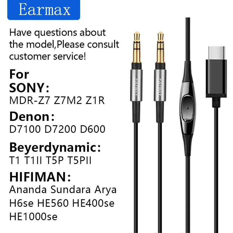Para hifiman sony MDR-Z1R z7m2 d7100 d7200 t1 t5p he560 he400se he6se fones de ouvido substituíveis typec para duplo 3.5mm cabo atualização