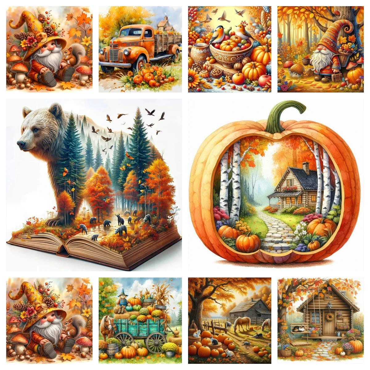 

Diamond Painting Vintage Fall Thanksgiving Folk Art Poster Diy Full Rhinestone Mosaic Embroidery Cross Stitch Kit Decor Gifts