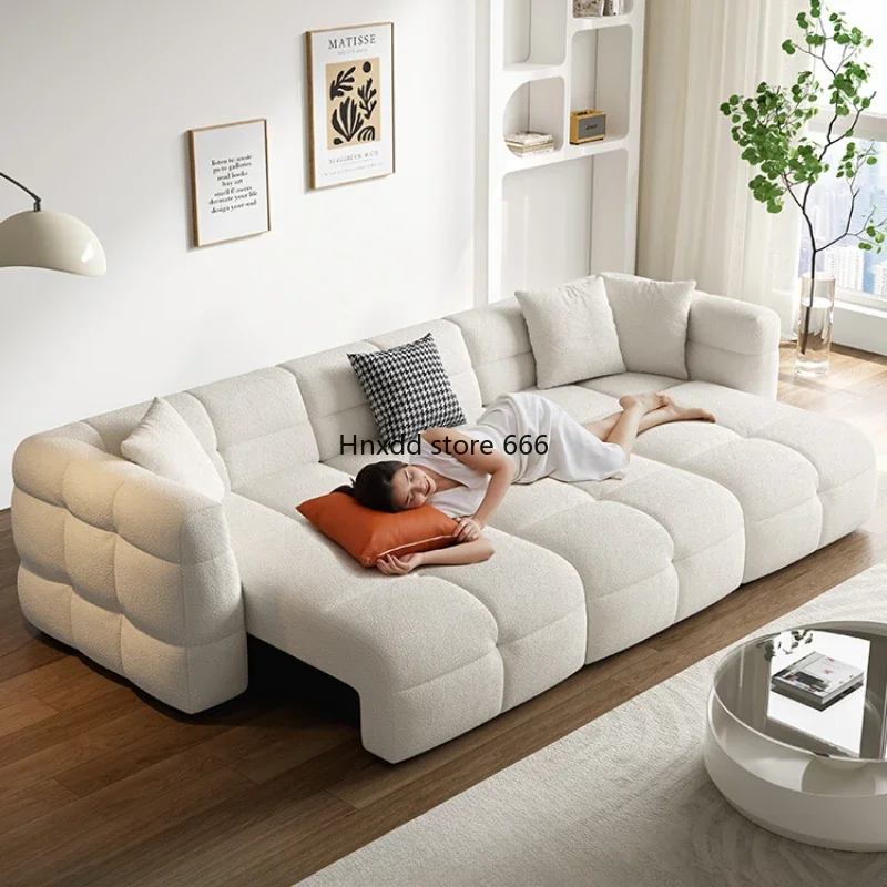 Electric Retractable Sofa Bed Lamb Wool Simple Modern Sofa Bed Remote Control Canape Lit Sofaset Furniture For Living Room