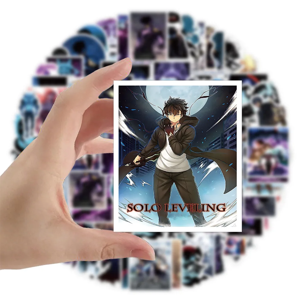 50pcs Sung Jin Woo Solo Leveling Stickers Cool Anime Sticker Decal Decoration Stationery Skateboard Phone Suitcase Decals