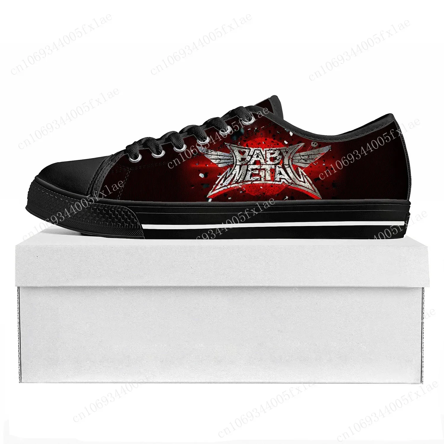 Babymetal Band Pop sepatu Sneakers kualitas tinggi atasan rendah Fashion sepatu pasangan Sneakers kanvas remaja Pria Wanita sepatu kustom hitam