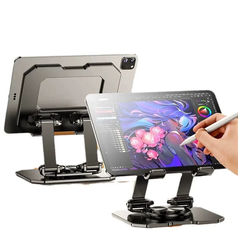 360° Rotatable Tablet Stand Adjustable Foldable Desktop Stand Holder For Samsung Tab iPad Air 13 Lazy Folding Metal Tablet Stand view 3