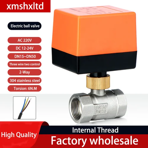 AC220V DC12V-24V Válvula de bola de acero inoxidable con rosca eléctrica Actuador de válvula de agua solenoide de 3 cables de 2 controles, DN15/20/25/32/40/50
