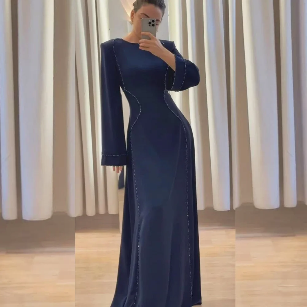 

Customized Rhinestone O-Neck A-line Long Dresses Women's Evening Bespoke Occasion Classic High Quality Exquisite Simple Formal
