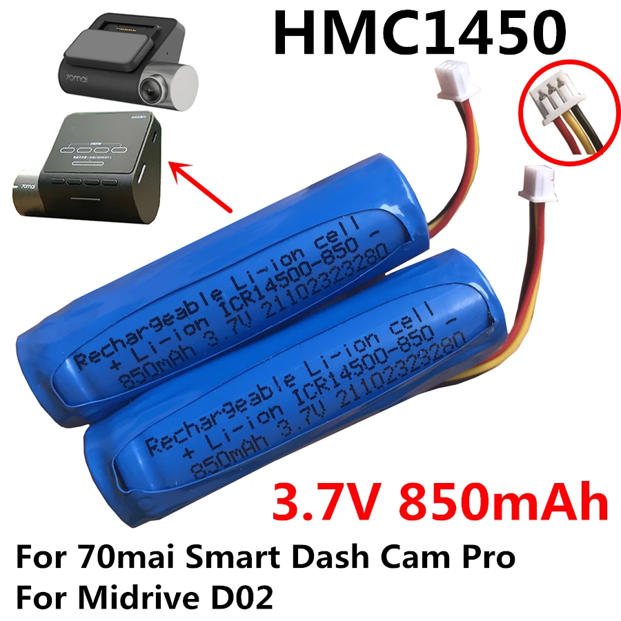 1-4 pezzi nuova batteria 3.7V 850mAh HMC1450 per 70mai Smart Dash Cam Pro,Midrive D02,D04,DashCam A500 A500s A800 videoregistratore per auto