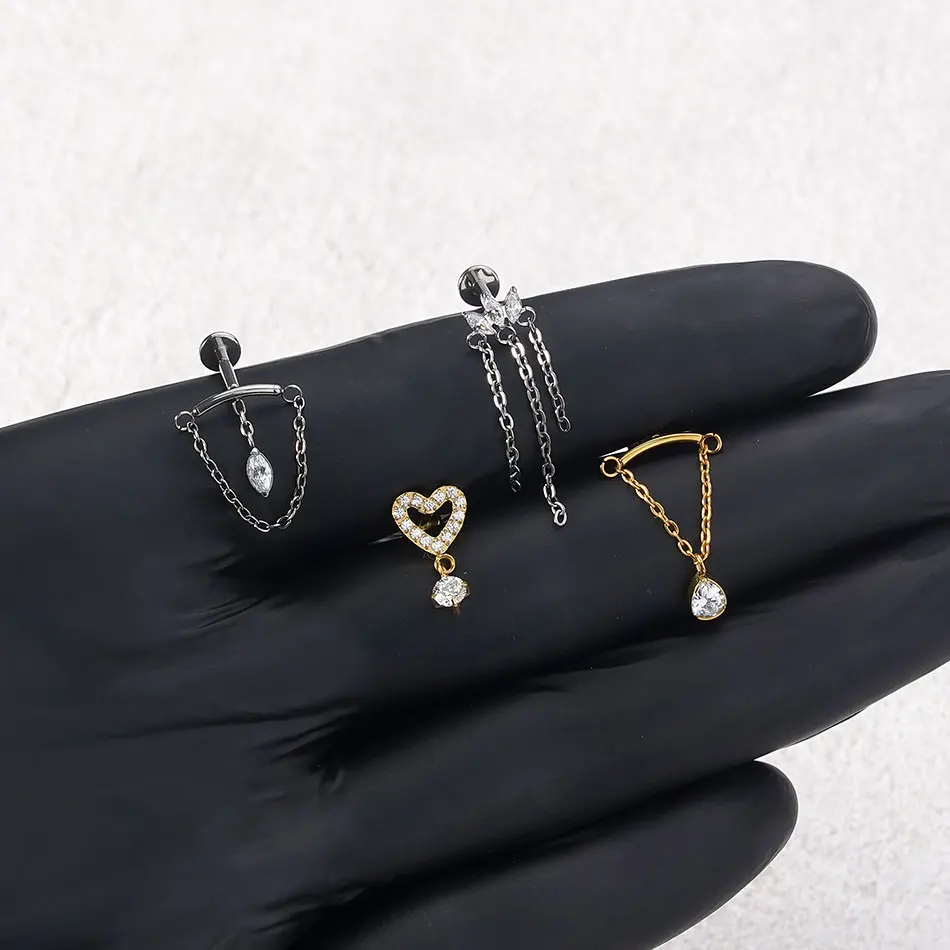1 Stück Titan-Herz Zirkon Flacher Helix-Piercing-Ohrring für Frauen Ohrstecker Labret Lippen-Piercing Körperschmuck – Detail 7