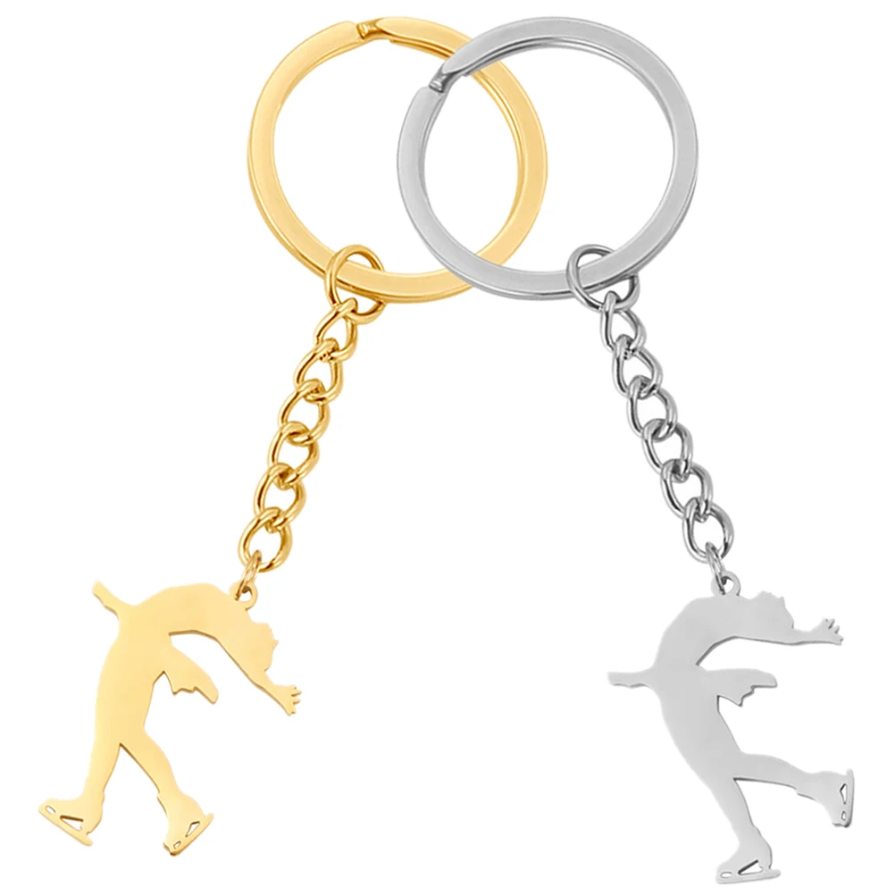 

2 Pcs Figures Skating Keychain Cartoon Pendant Stainless Steel Purse Pendants Decor Ice Bag