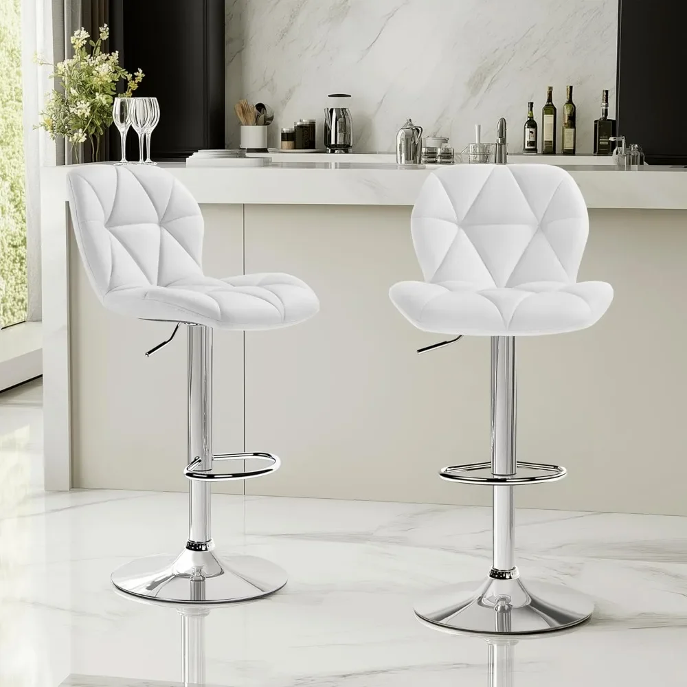 Bar Stools Set of 2, PU Leather Counter Stools Bar Chairs with Backrest, Height Adjustable Swivel Tall Bar Stools White