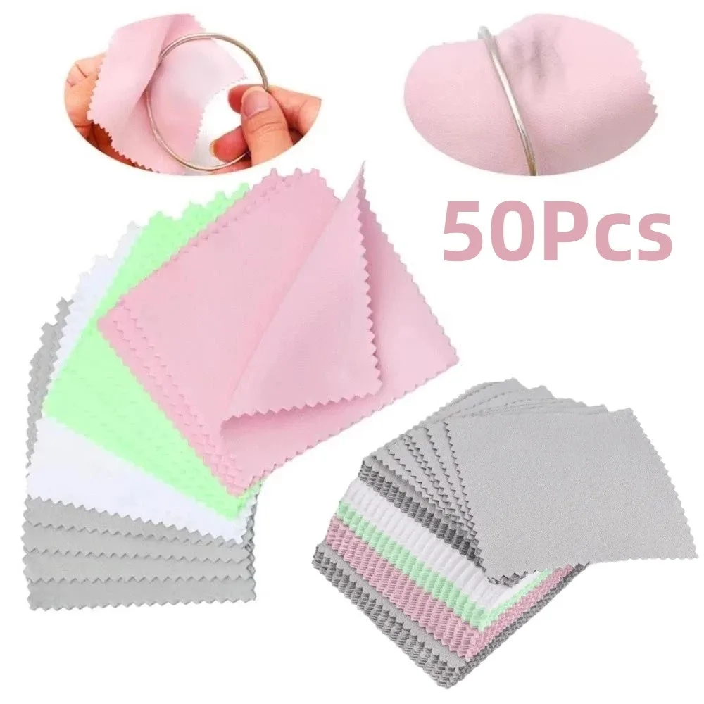 50Pcs 8x8cm Jewelry Cleaning Cloth Soft Fabric Double-Sided Silver Polish Cleaner Household Durable Cleaning Polishing Cloth