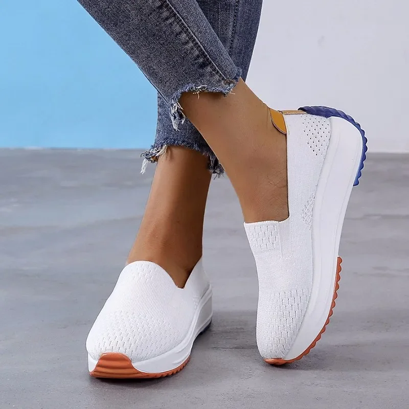 

Spring Autumn Flying Weaving Women's Mesh Shoes Thick Sole Women's Single Shoes Women's Vulcanized Shoes