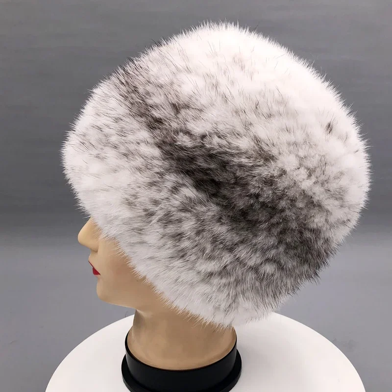 

Knitted Fur Hat for Men Winter Women Warm Natural Mink Fur Hats Striped Hat High Quality Real Fur Beanies