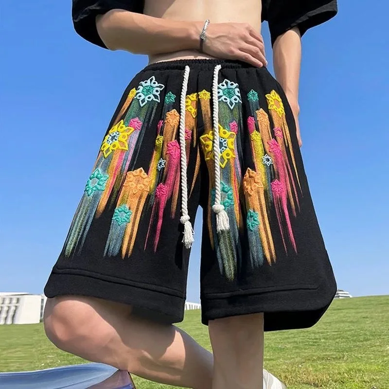 Men Boy Graffiti‌ Star Dopamine Trendy Shorts Male Loose Handsome Vibe High Street Shorts Ins Chic Y2K Party Night Club Shorts