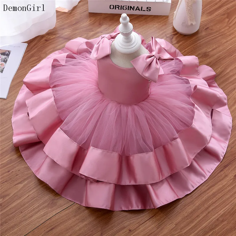 Novo vestido de aniversário do miúdo cor-de-rosa para 2 4 6 8 anos de idade vestido de casamento da menina de flor de verão vestido de design de vestido para a festa