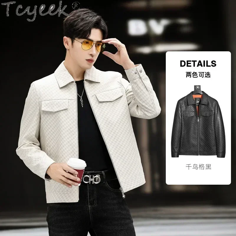 Tcyeek سترة جلدية حقيقية الرجال الملابس موضة معطف جلد الغنم الحقيقي ربيع الخريف رجالي دراجة نارية جاكيتات التلبيب Jaqueta Couro