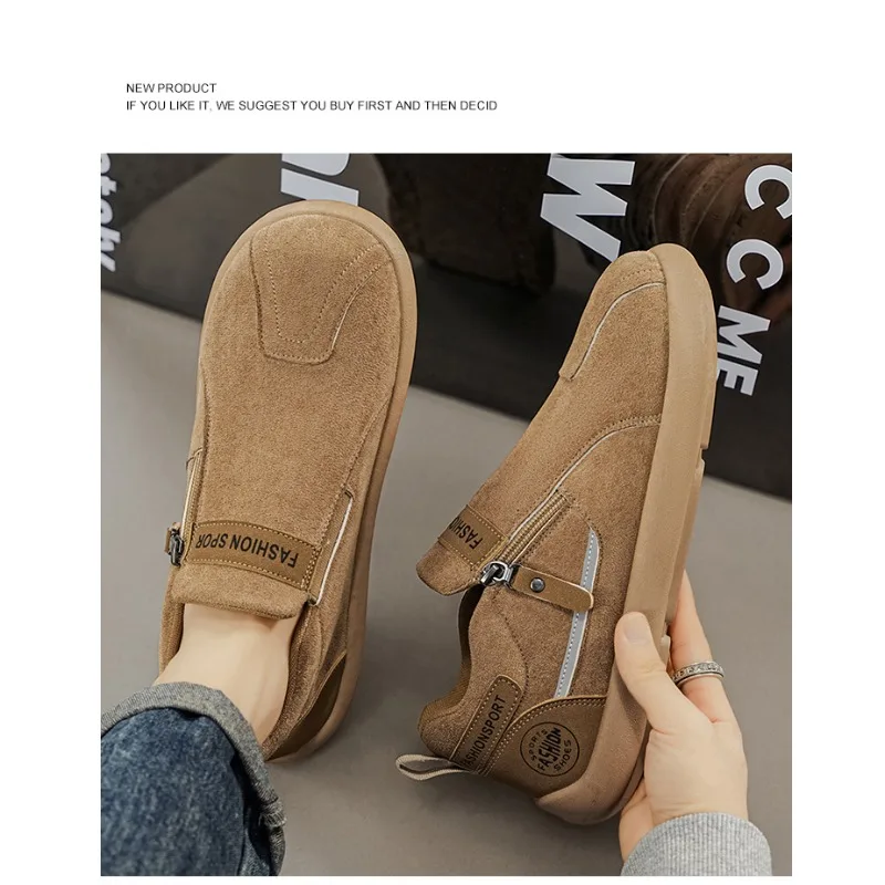 Streetwear Men Retro Slip On Shoes 2026 Autumn Thick Sole Non Slip Height Increasing Versatile Work Footwear