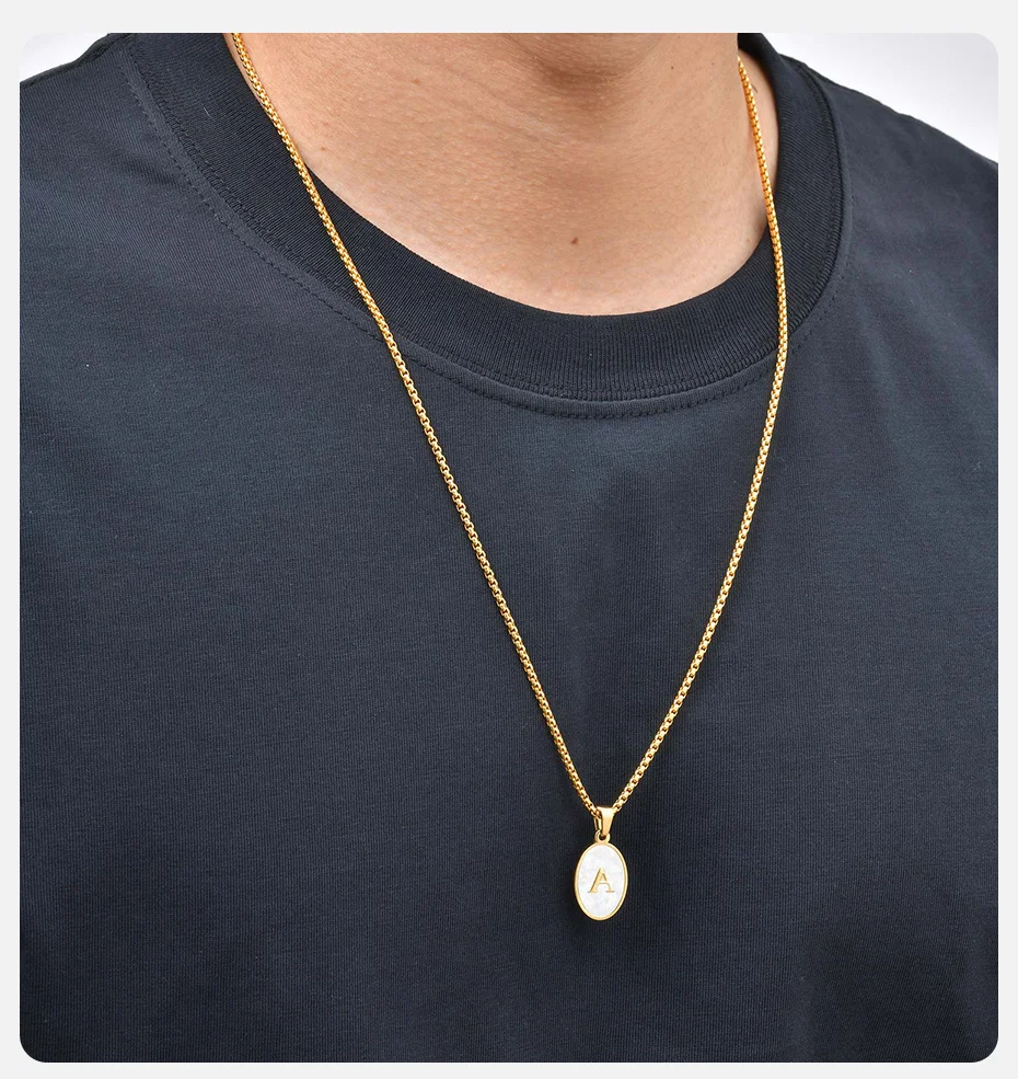 Vnox Herren-Halskette mit Initialen, A-Z Buchstaben-Anhänger, goldfarben, Edelstahl-Kastenkette, personalisierter Schmuck, Geschenk für Männer, für den täglichen Gebrauch – Detail 2