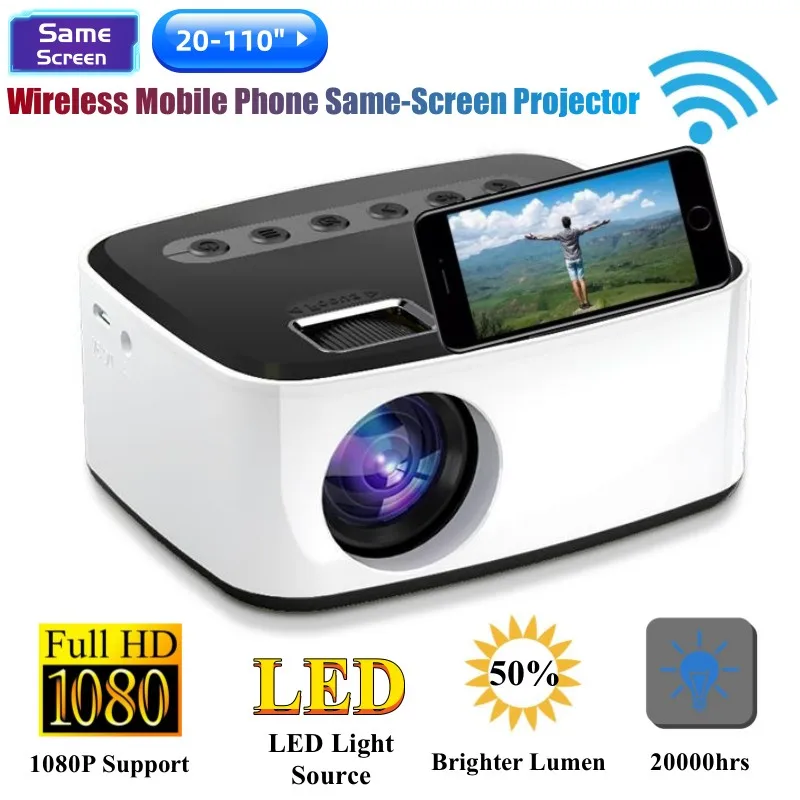 

T20 USB LED HD 1080P Built-in Same-screen Version Wireless Mobile Phone MINI Projector Portable Home Theater Media Video Player