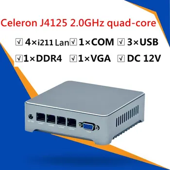 Mini Pc celeron J1900 J4125 quad core 2.0Ghz 4*1000M Lan routers Barebone industrial computer pfsense firewall