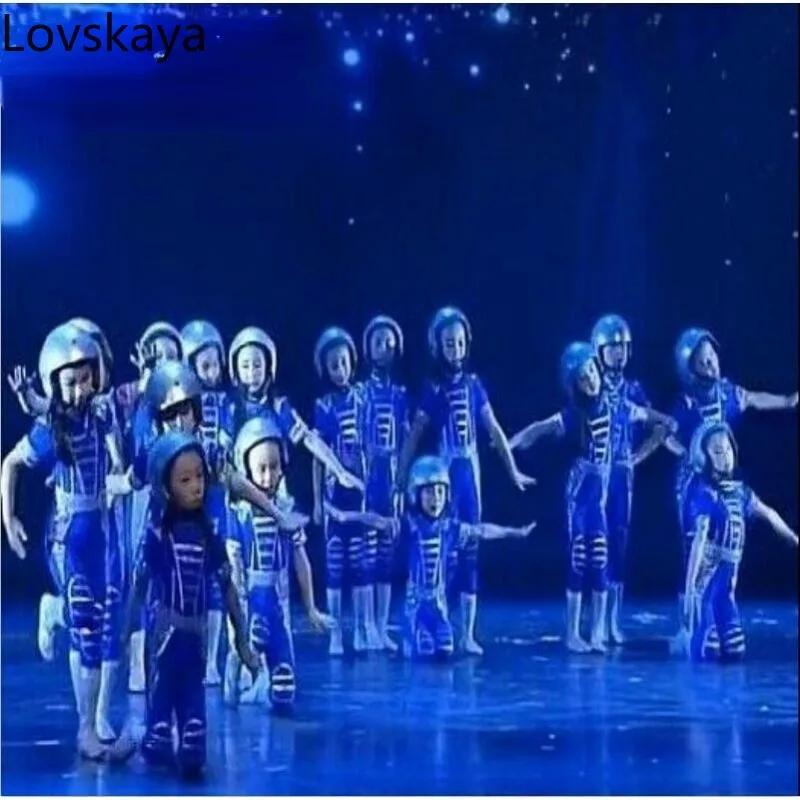 

children's dance performance clothing blue robotic spacesuit dance costumes