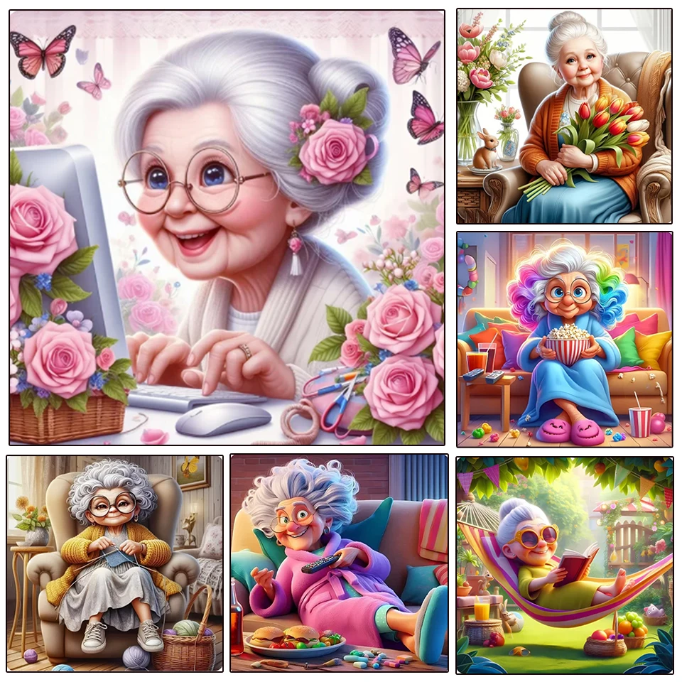 5DDIY Diamond Painting Mosaic Old Woman Full Square Round Painting Grandma Cross Embroidery Portrait Embroidery Decoration