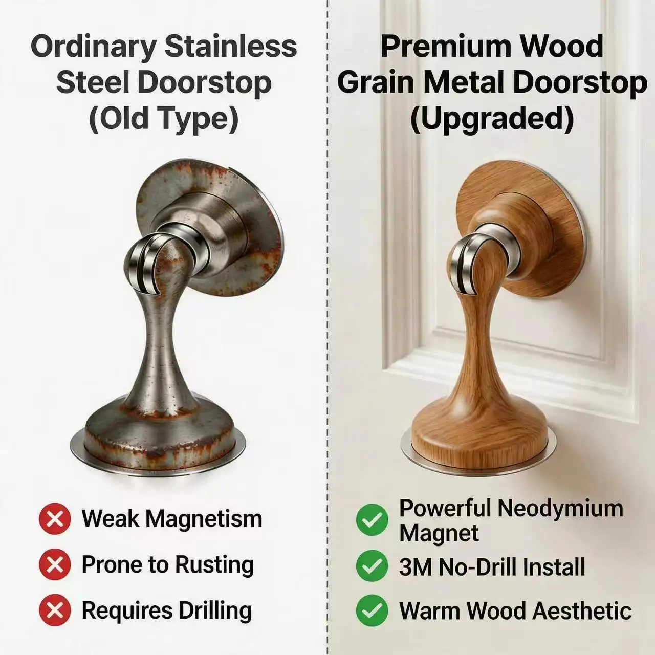 Wood Grain Door Stopper Wedge Heavy Duty Non-Slip Floor Door Stop for Home Office Floor Protection Hardware Accessory