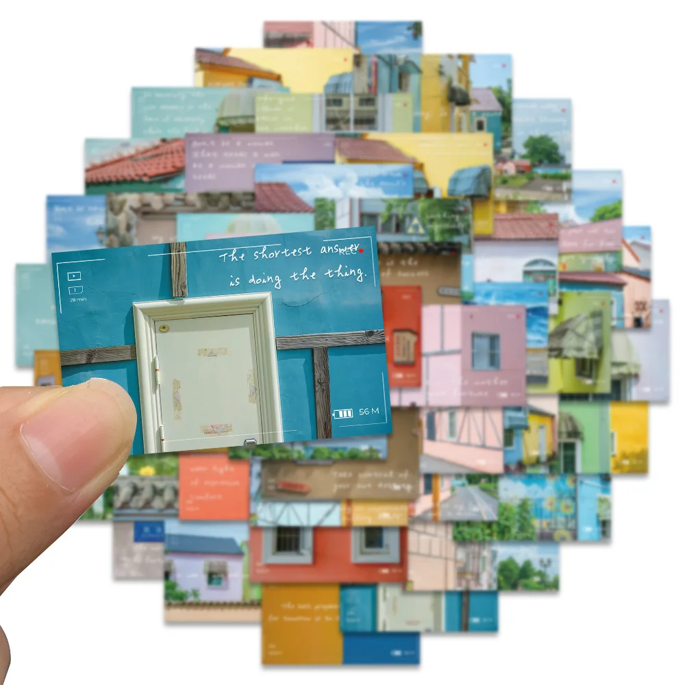 48pcs Rainbow Town Sticker Colorful Photography Decal For Luggage Envelope Label Magazine Guitar Skateboard Decoration Sticker