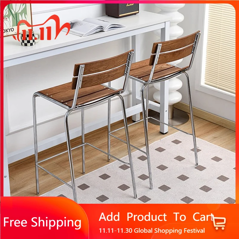 

Wood Office Bar Chairs Nordic Designer Outdoor Modern Aluminum Aesthetic Design Bar Chairs Metal Wood Cadeira Home Furniture
