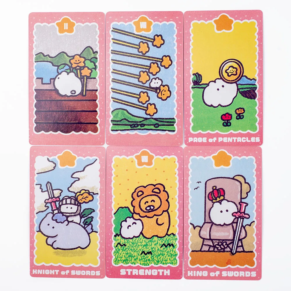 Mokmokchan Tarot A 78-kartowe i przewodnik Kawaii Karty tarota Karty do gry Zabawka na biurko Rozrywka Gry planszowe 10,3 * 6 cm