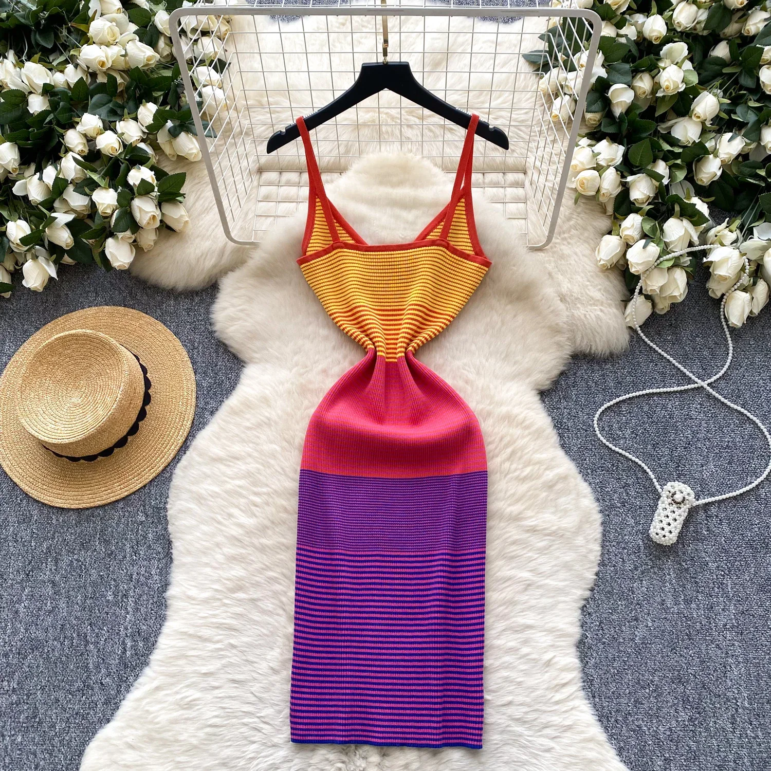 ใหม่ถัก Beachwear หญิง V คอยืดหยุ่น Sheath เซ็กซี่ Sundress ลายวันหยุดชุดเข้ารูปผ้าสําหรับผู้หญิง