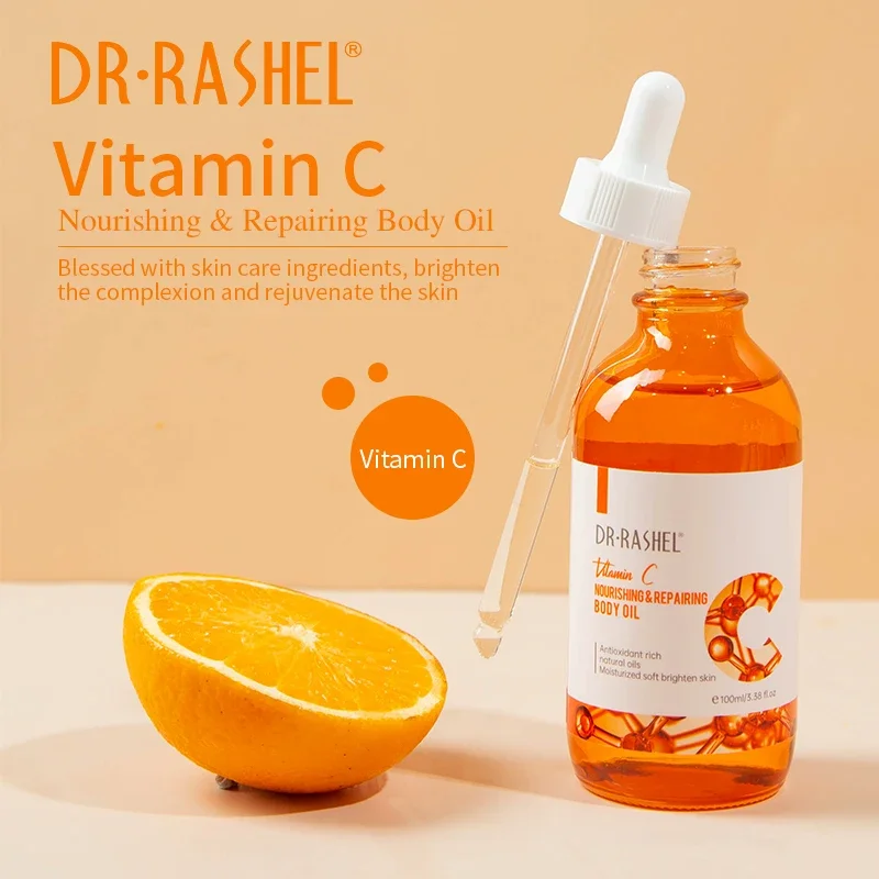 DR.RASHEL Vitamin C Nourishing Repairing Body Oil Moisturizing Whitening Anti-Wrinkle Anti-Acne Shrink Pores Sooth Skin Massage