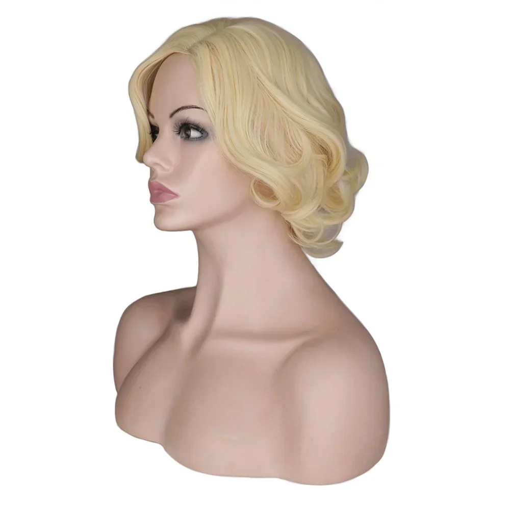 QQXCAIW Women Girls Short Blonde Curly Cosplay Wig Cos Marilyn Monroe Female  Party High Temperature Fiber Synthetic Hair Wigs